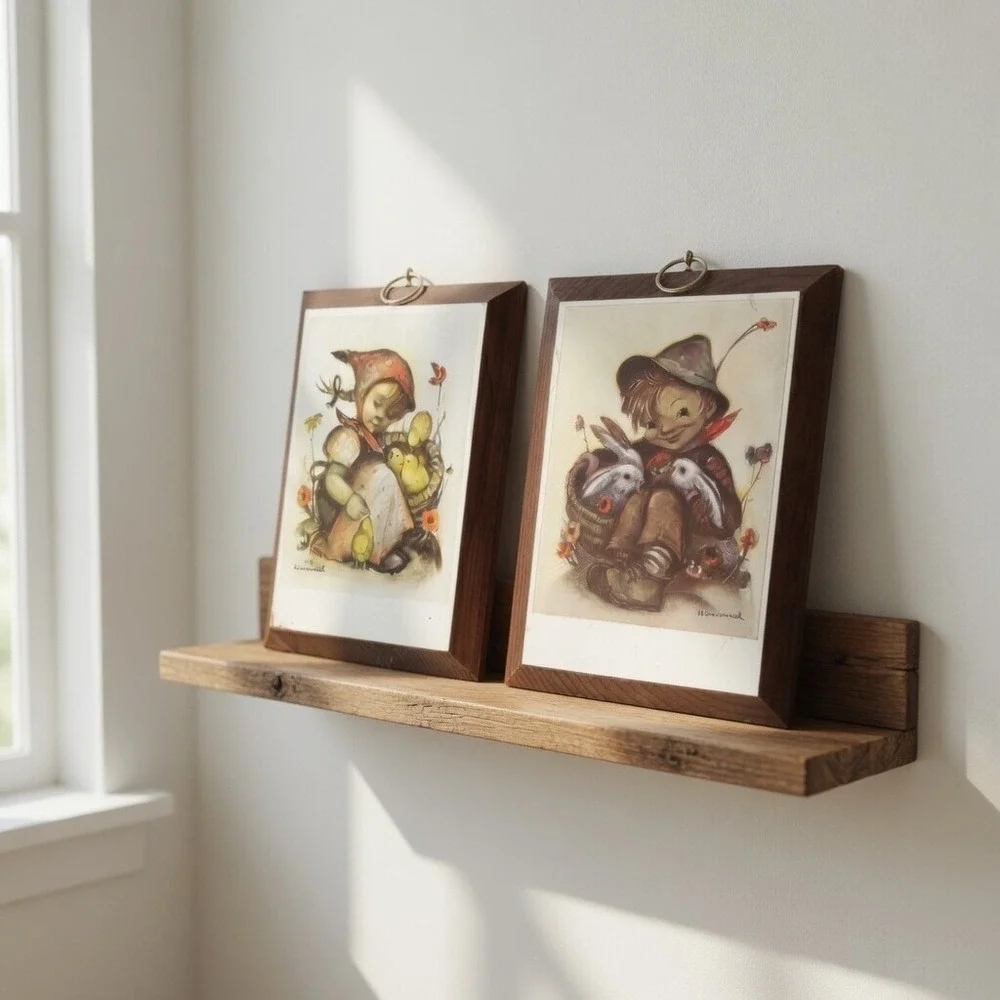 Vintage Hummel Art Products Wood Plaque Set Boy with Rabbits Girl with Chicks